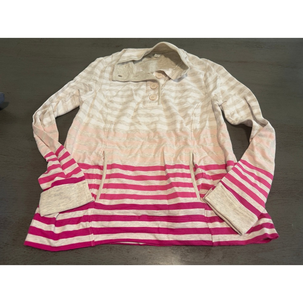 Crown & Ivy Womens Pink Ombre Striped Button Mock Neck Pullover Top Small